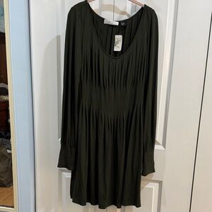 NWT Elegant Olive Green Jersey Pleated Midi Dress Fits XL-1X